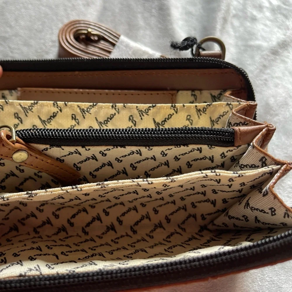 Mona B Brown Leather Wallet with Removable Strap